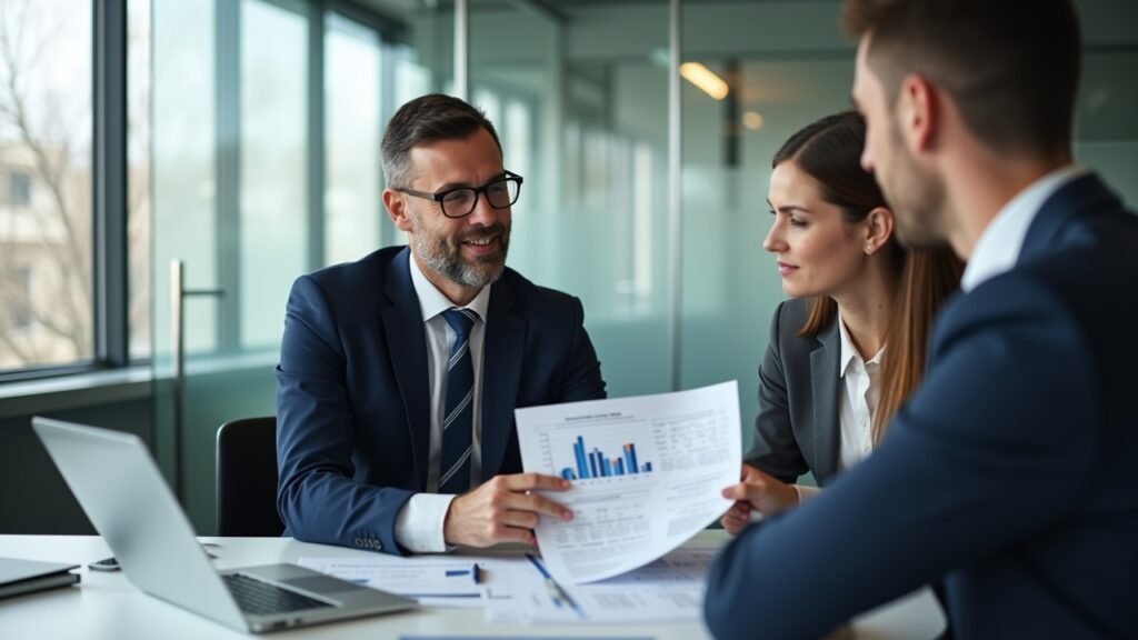 Banker explaining document