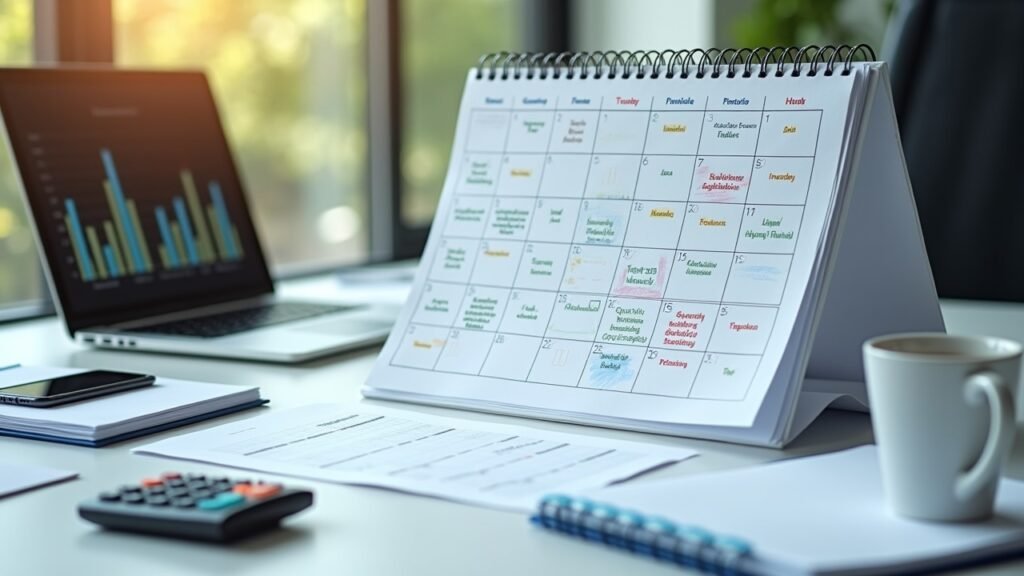 Calendar with financial milestones