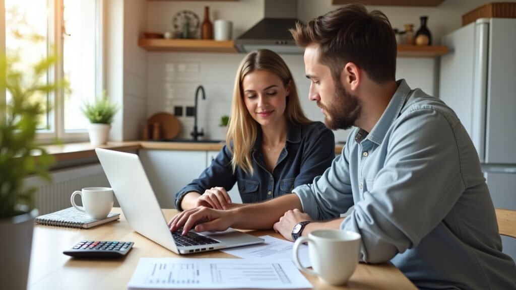 Couple comparing mortgage options