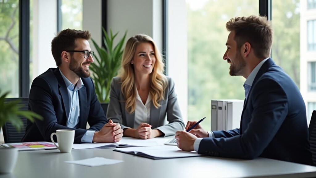 Couple meeting with lender