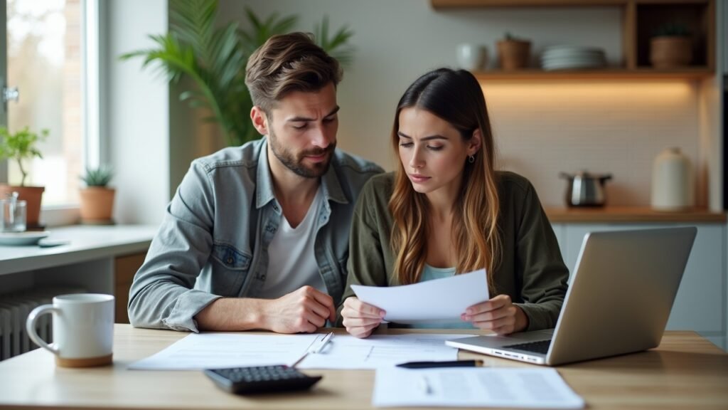 Couple reviewing loan documents