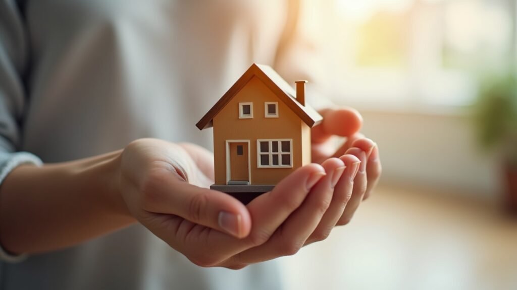 Hands holding house model