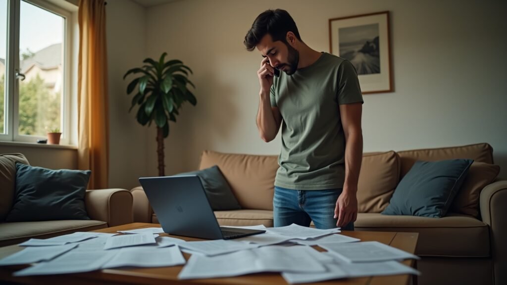 Homeowner on phone with servicer