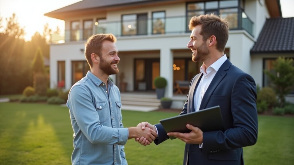 Investor and homeowner shaking hands