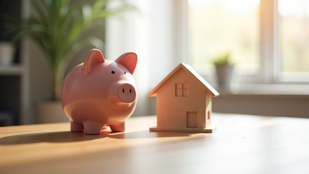 Piggy bank next to house model