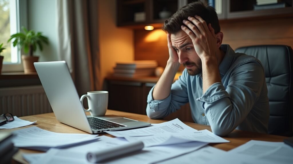 Stressed homeowner at desk