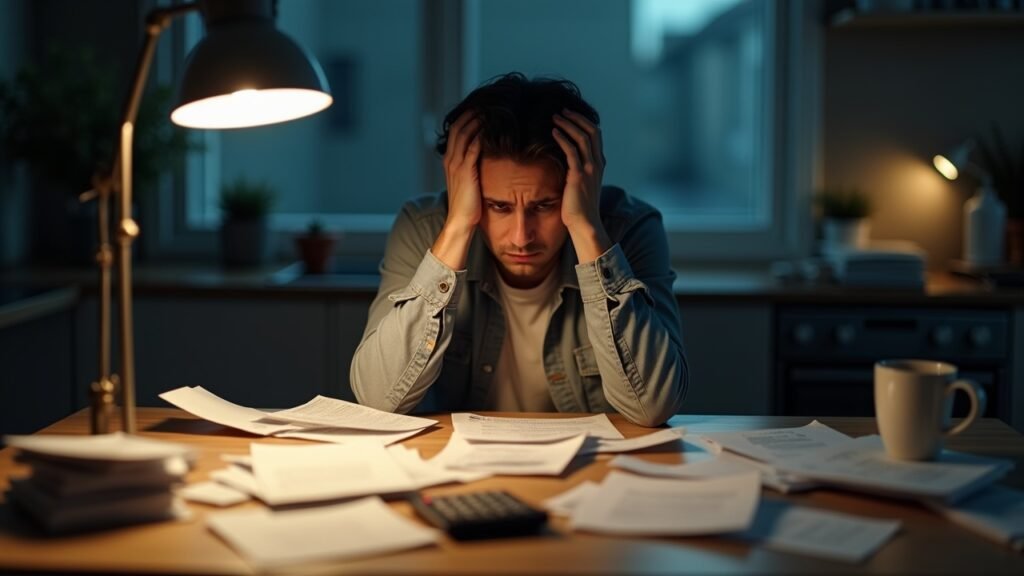 Stressed person with bills