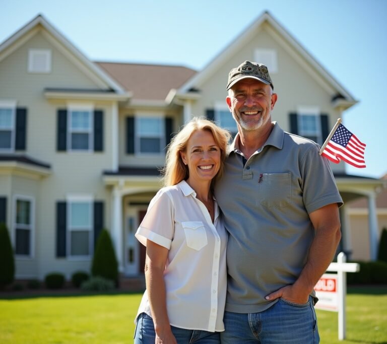 American flag near house