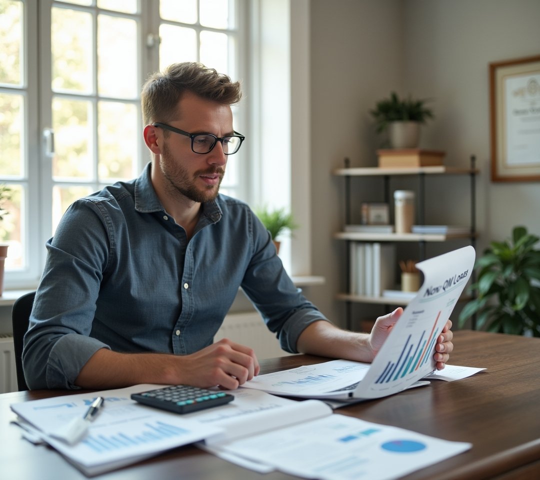 Self-employed person reviewing finances